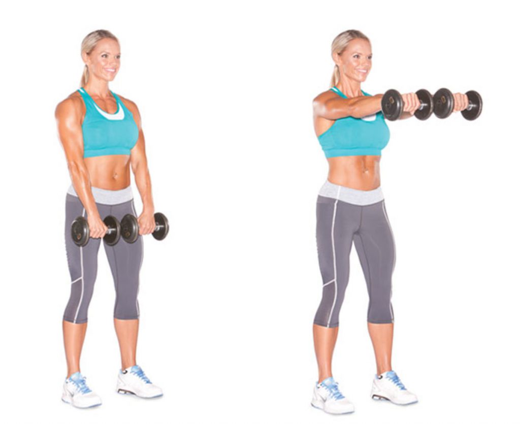 schouders trainen dumbel front raise